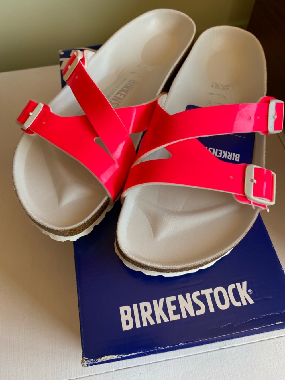 New in Box with Tags Birkenstock Neon Pink Yao Balance Two-Strap Sandals